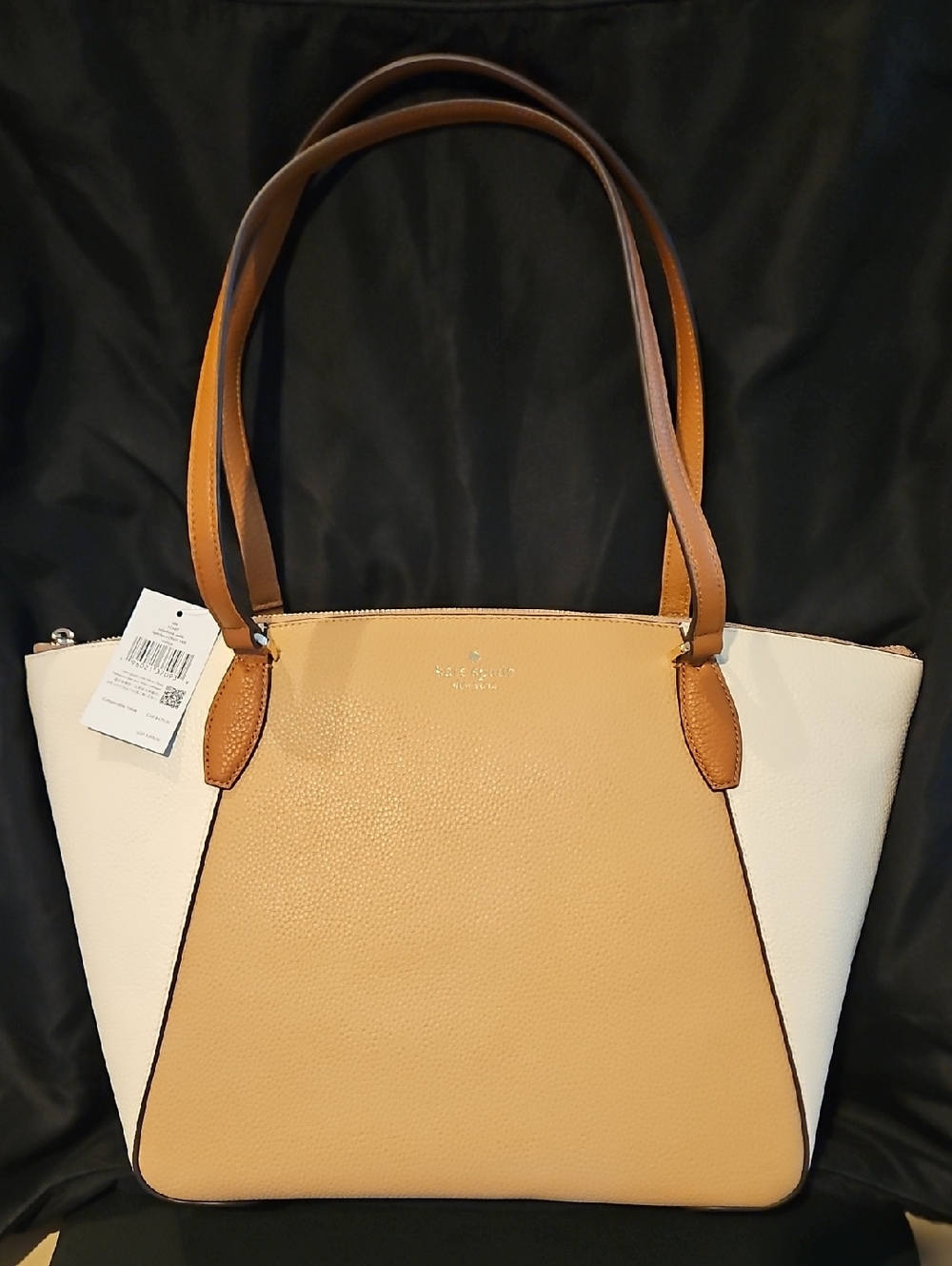 kate spade Two-Tone Cream & Tan Leather Tote with Brown Handles